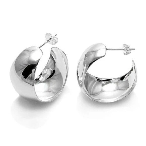 Sterling Silver Inverted Plain Cigar Band Earrings 29mm  STERLING SILVER LARGE PLAIN CIGAR BAND POST EARRINGS 29MM